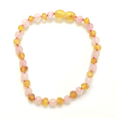 Adult Amber Anklets with Rose Quartz