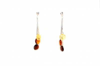 Multicoloured Amber Circle Drop Earrings with Sterling Silver 925