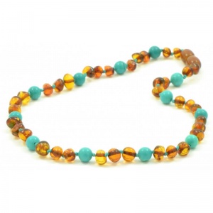 Cognac Amber and Turquoise Necklace