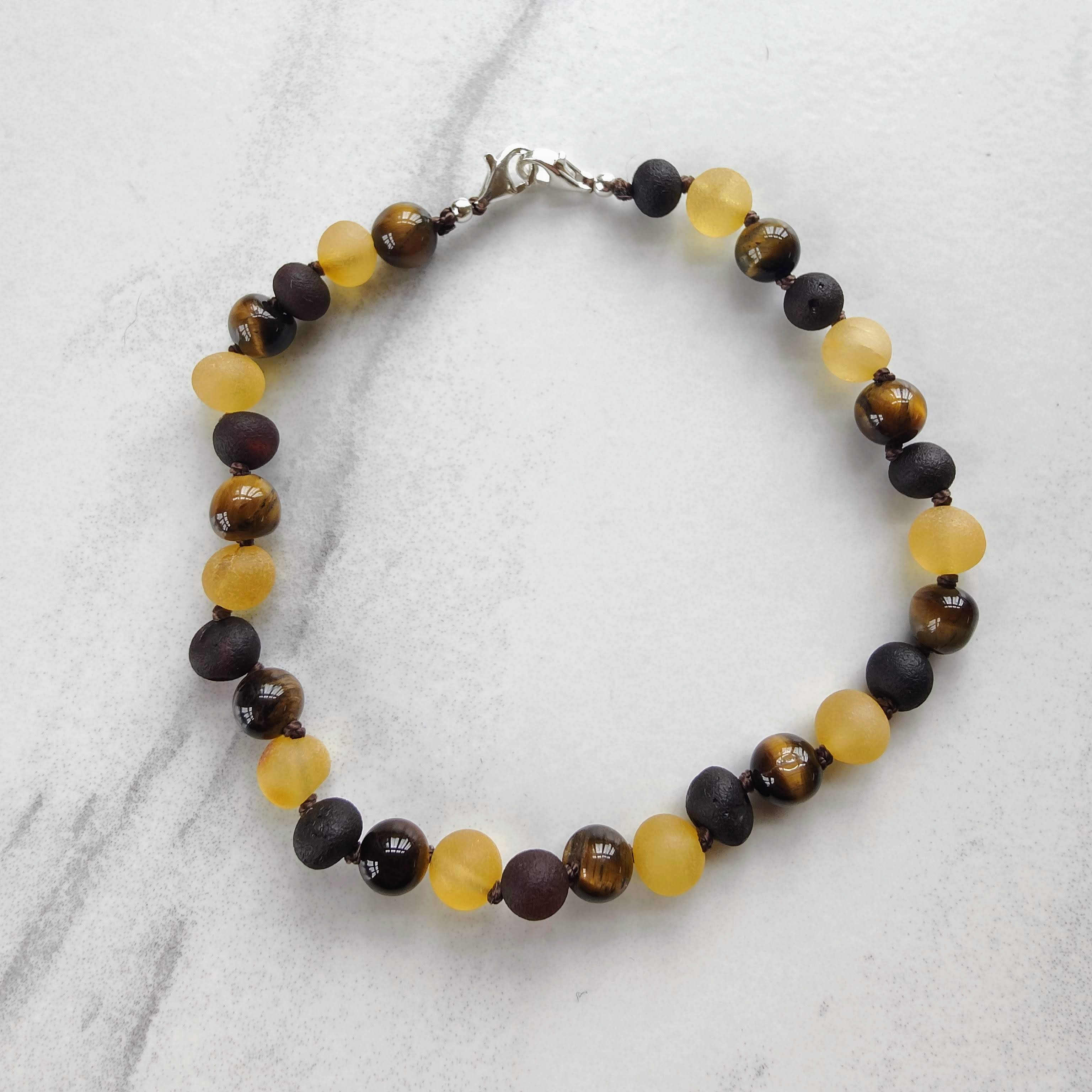 Baroque Amber Adjustable Bracelet with amber and tigers eye