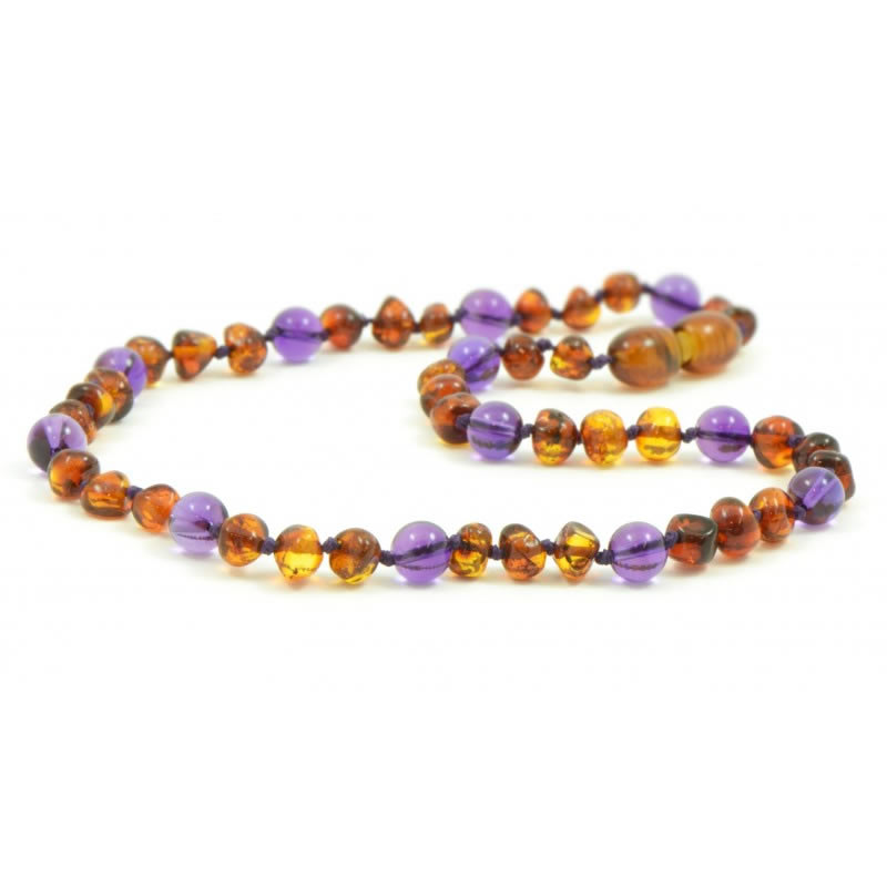 Cognac Amber and Amethyst Necklace