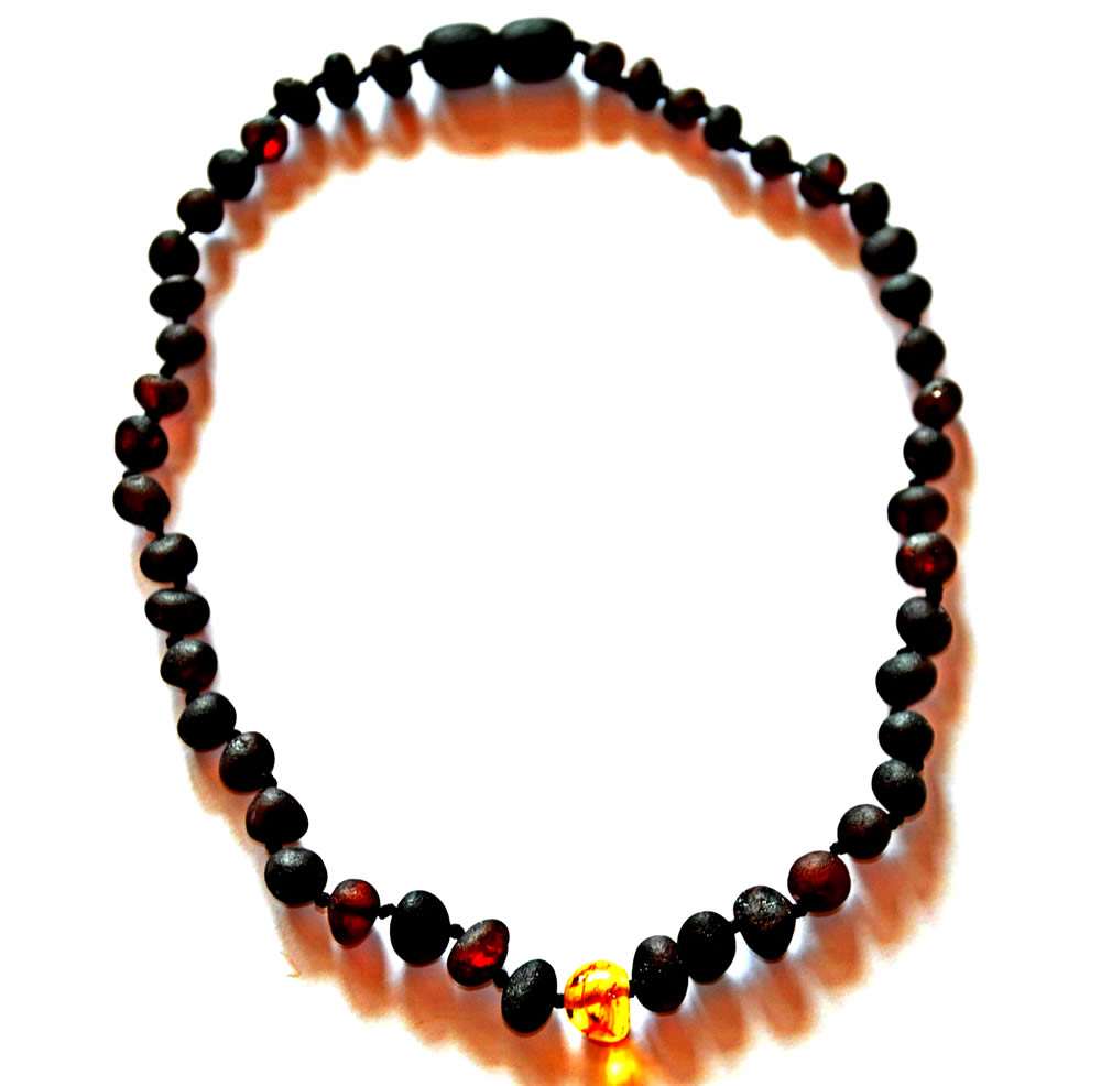 SOLD Bead Necklace - Cherry Amber coloured Bakelite Barrels with Hematite  and Metal Disc Rings