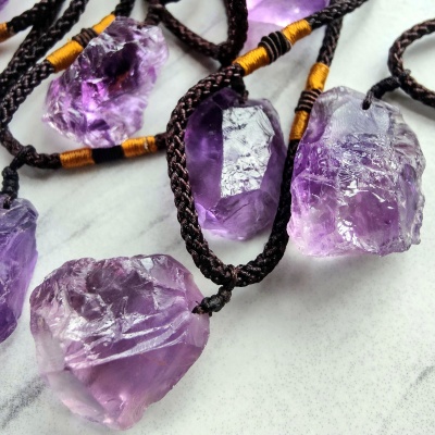thumbnail image 2 of Bulk Lot 24 Natural Amethyst Pendant Necklaces – Raw Purple Crystal Charms, Unprocessed Stone 2 of 2